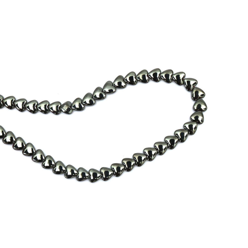 String of Semi-precious HEMATITE Stone Beads, Non-Magnetic Rounded Heart / 8mm, Hole: 1 mm ~ 57 pieces