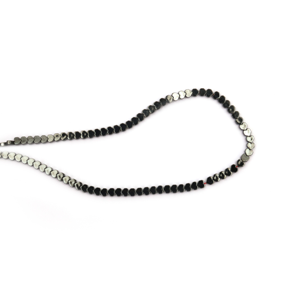String of Semi Precious Stone Beads HEMATITE / Non Magnetic,  Flat Heart / 4 mm, Hole: 1 mm ~ 114 Pieces