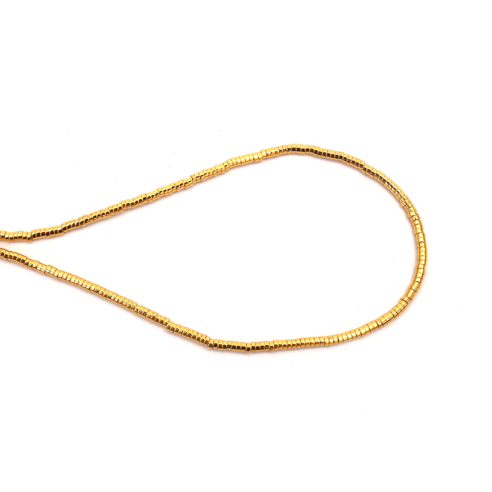 Наниз мъниста полускъпоценен камък ХЕМАТИТ немагнитен електроплейт цвят злато шайба 2x1 мм дупка 0.7 мм ~410 броя