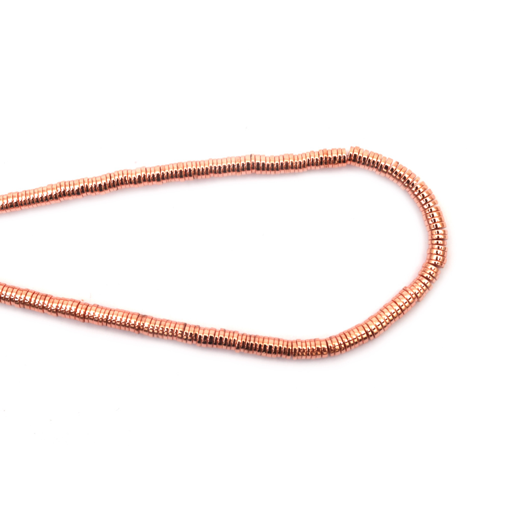 Наниз мъниста полускъпоценен камък ХЕМАТИТ немагнитен електроплейт цвят розово злато шайба 4x1 мм дупка 0.7 мм ~410 броя