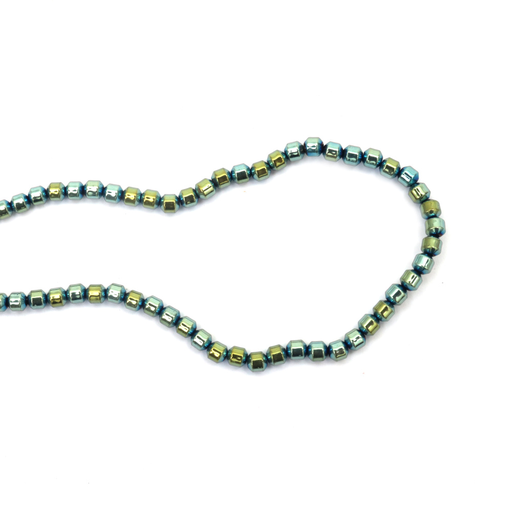 String of Semi-Precious Stone Beads Non-Magnetic Electroplate HEMATITE / Green Color / 4x4 mm, Hole: 1 mm ~ 95 pieces