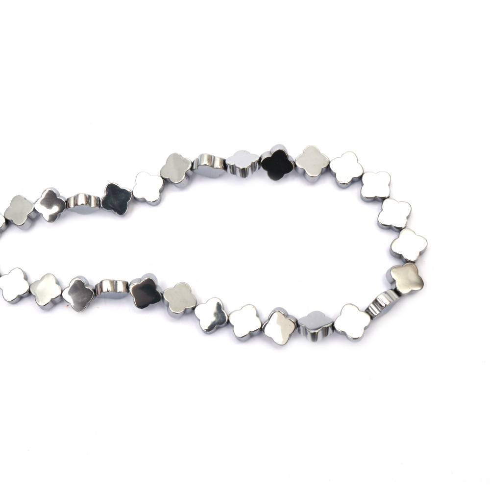 String of Semi-Precious Stone Beads Non-Magnetic Electroplate HEMATITE / Color: Silver / Flower: 8x8x3 mm, Hole: 1 mm ~ 50 pieces