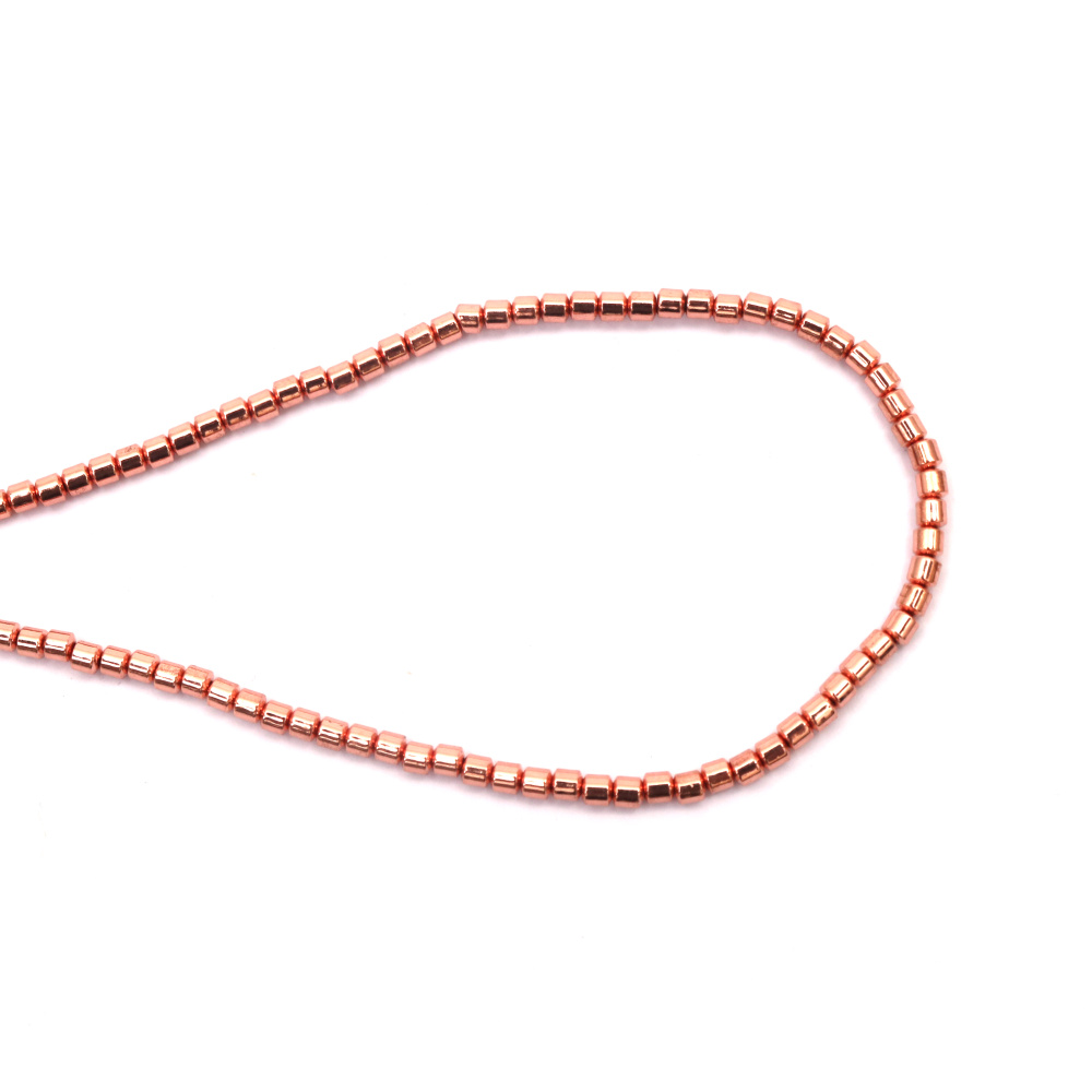 String of Semi-Precious Stone Beads Non-Magnetic Electroplate HEMATITE / Pink Gold Color / Cylinder: 3 mm, Hole: 0.7 mm ~ 125 pieces