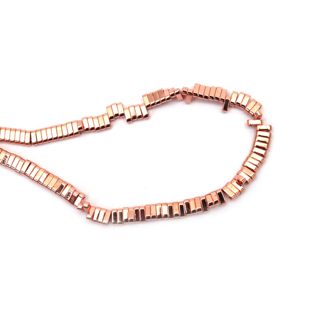 String of Semi-Precious Stone Beads Non-Magnetic Electroplate HEMATITE / Pink Gold Color / 6x2 mm, Hole: 1 mm ~ 185 pieces