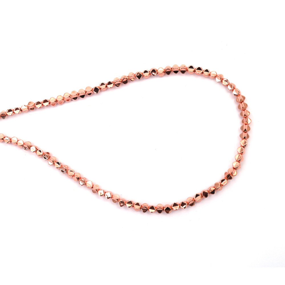 String of Semi-Precious Stone Beads Non-Magnetic Electroplate HEMATITE / Pink Gold Color / Convex Rhombus: 4x3 mm, Hole: 0.7 mm ~ 125 pieces
