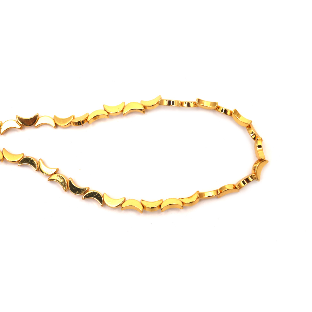 Наниз мъниста полускъпоценен камък ХЕМАТИТ немагнитен електроплейт цвят злато луни 5x8 мм дупка 0.7 мм ~55 броя