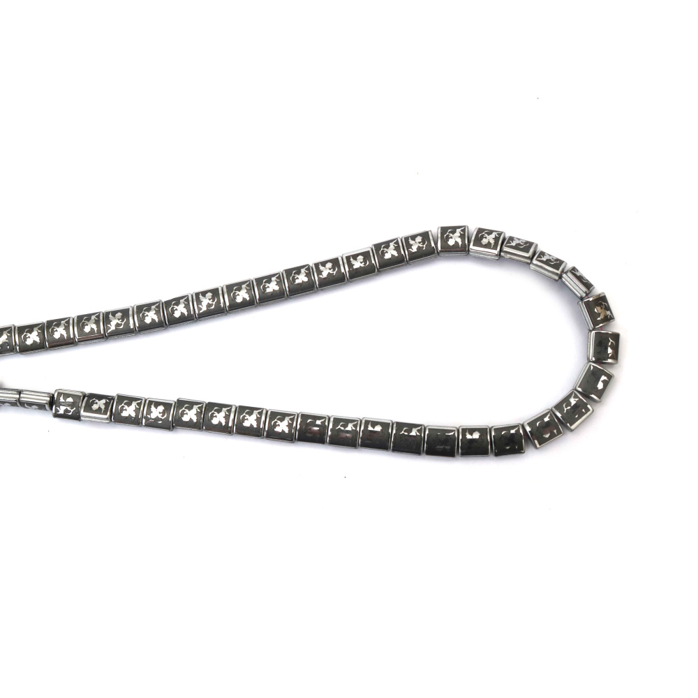 Perline quadrate in ematite semipreziosa con motivo angelo, elettroplaccate colore argento, non magnetiche, 7x7x4 mm, foro 1,5 mm, circa 50 pz – distanziatori per creazione gioielli fai da te, bracciali e collane