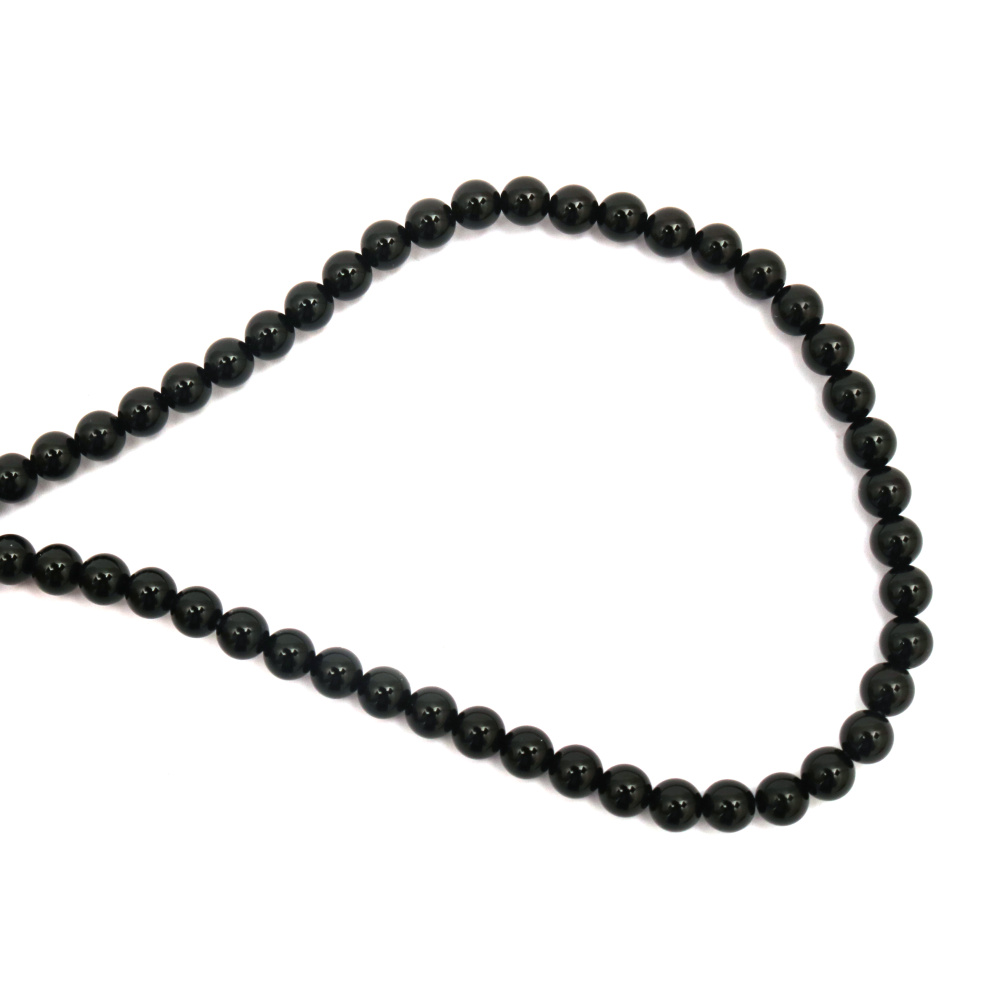 String of beads semi-precious stone Agate imitation, black, ball 6 mm, ~62 pieces