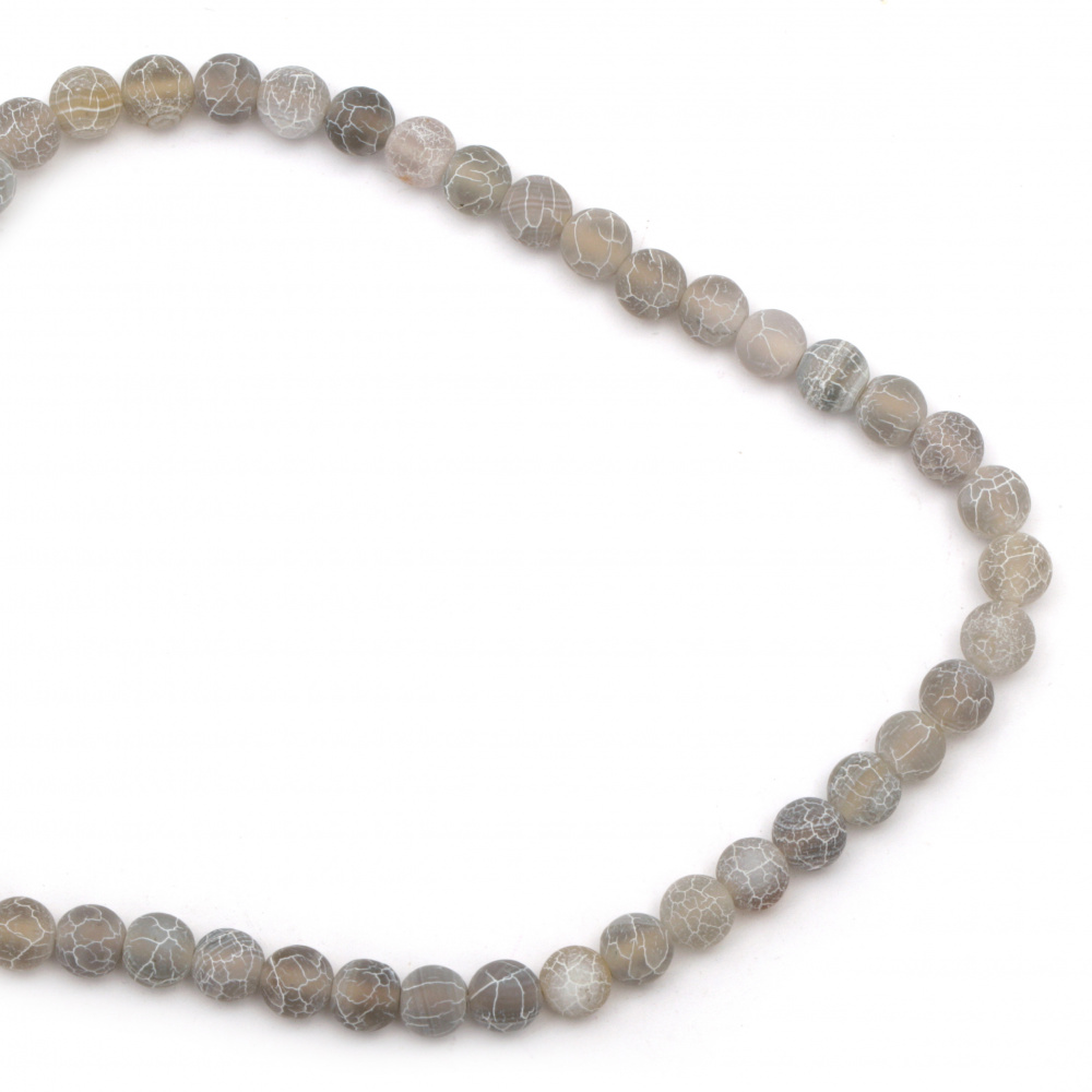 Șirag de mărgele din agat gri mat – 8 mm rotunde, ~48 buc, perfect pentru bijuterii handmade moderne și stilate