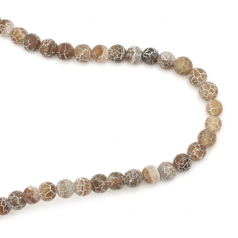 String Matte Semi-precious Stone Beads / AGATE, Brown, Ball: 8 mm ± 48 pieces