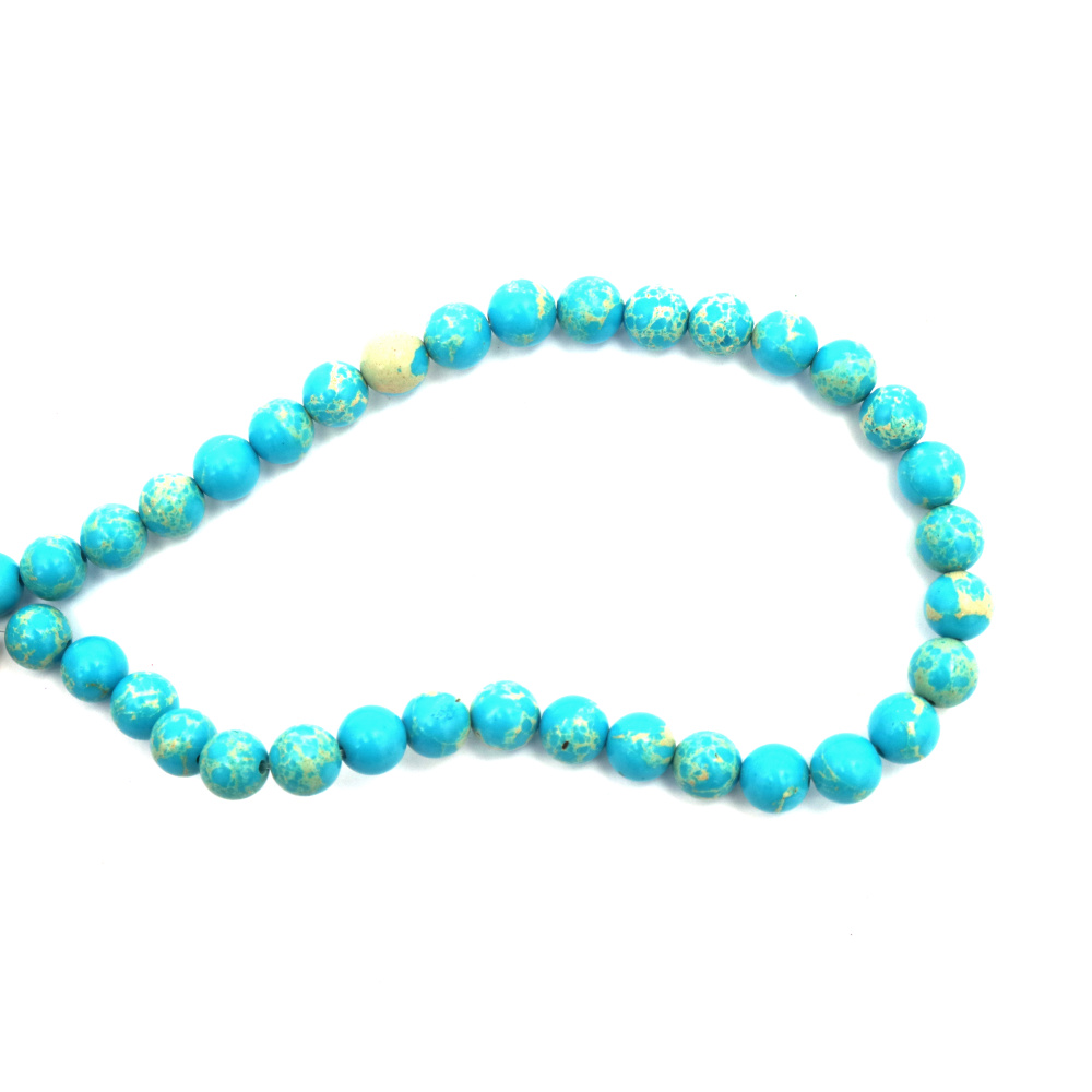 String of Semi-Precious Stone Beads Light Blue IMPERIAL JASPER, Ball: 8 mm ~ 47 pieces