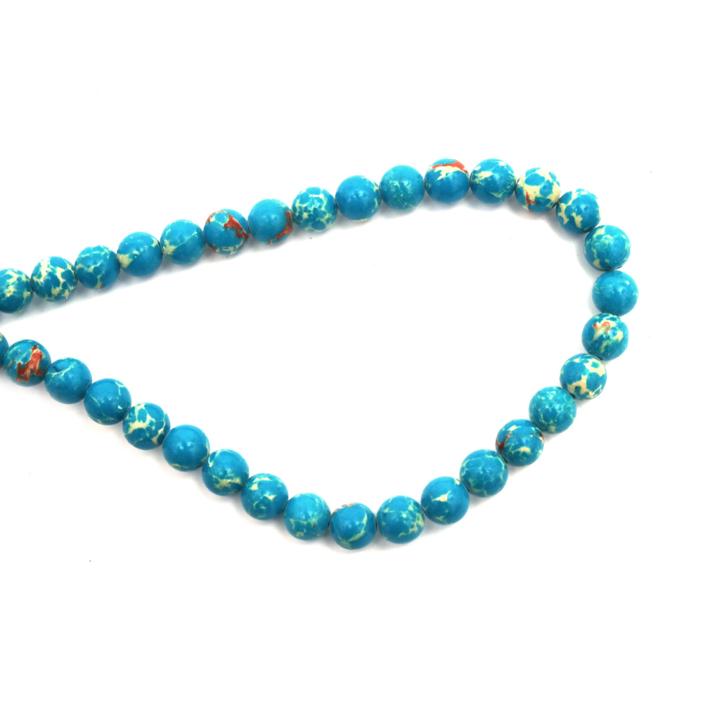 String of Semi-Precious Stone Beads Blue IMPERIAL JASPER, Ball: 8 mm ~ 47 pieces