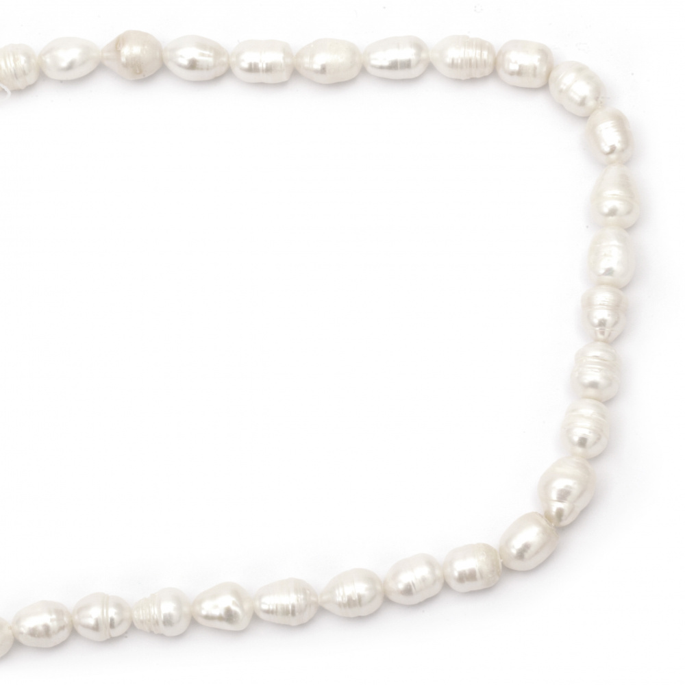 Perlele cu șnur naturală perlă 9 ~ 10x10 ~ 20mm gaură 0.5mm clasa A crem 33 ~ 38 bucăți
