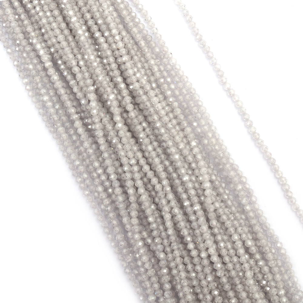 String of Natural Semi-Precious Stone Beads ZIRCONIUM / Faceted Ball: 3 mm, Hole: 0.5 mm / White ~ 125 pieces