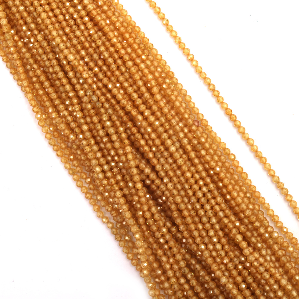 String of Natural Semi-Precious Stone Beads ZIRCONIUM / Faceted Ball: 3 mm, Hole: 0.5 mm / Yellow ~ 125 pieces