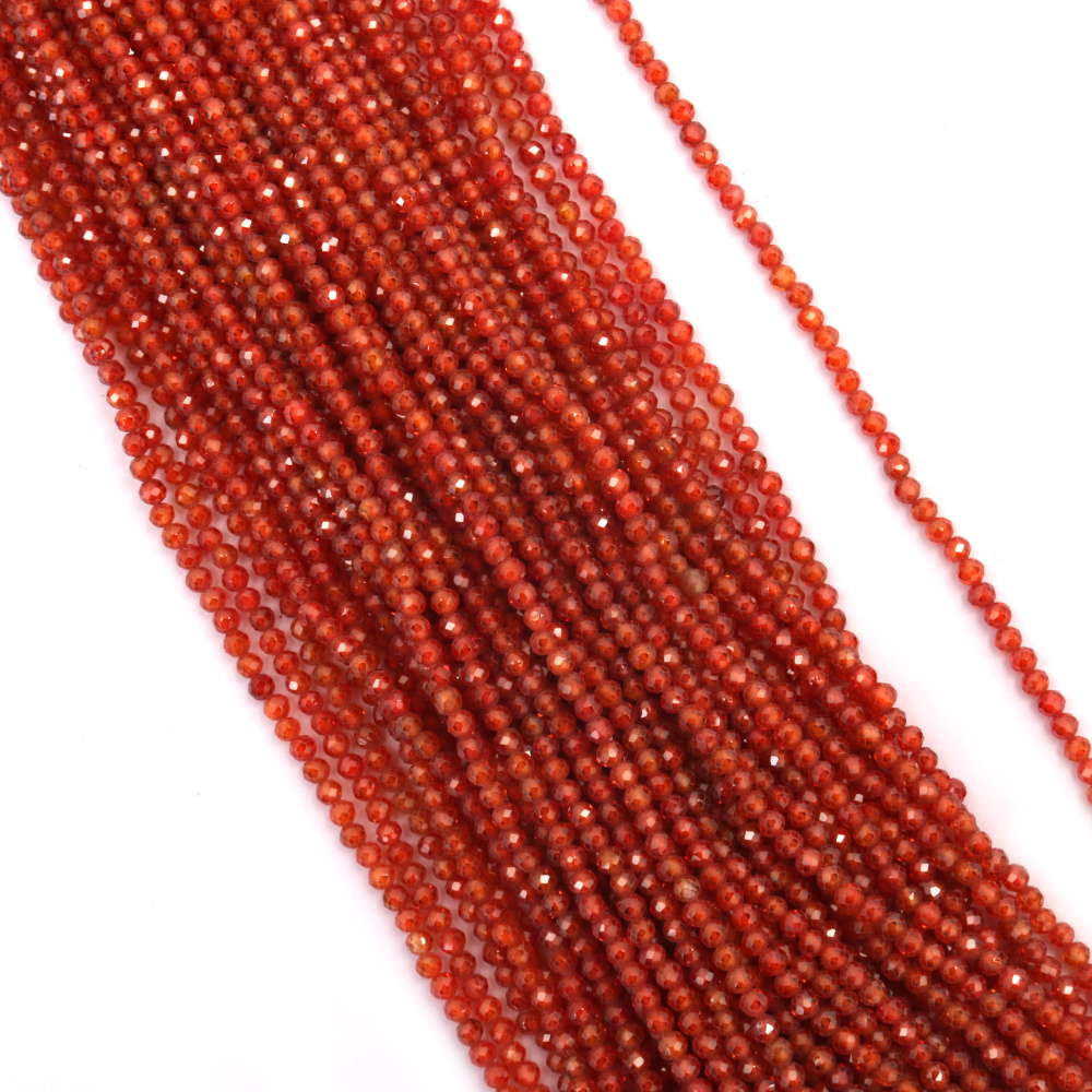 String of Natural Semi-Precious Stone Beads ZIRCONIUM / Faceted Ball: 3 mm, Hole: 0.5 mm / Orange ~ 130 pieces