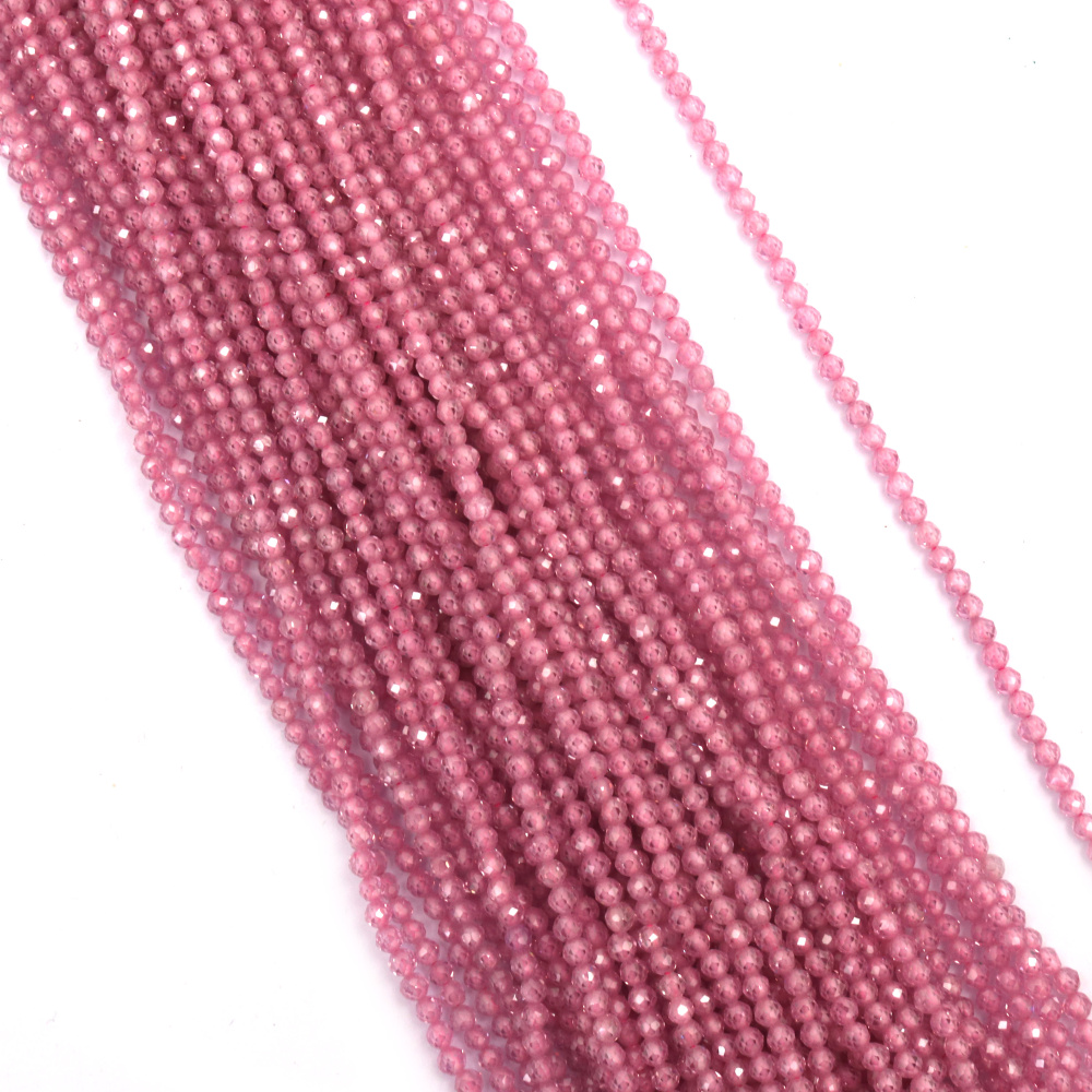 String of Natural Semi-Precious Stone Beads ZIRCONIUM / Faceted Ball: 3 mm, Hole: 0.5 mm / Pink ~ 130 pieces