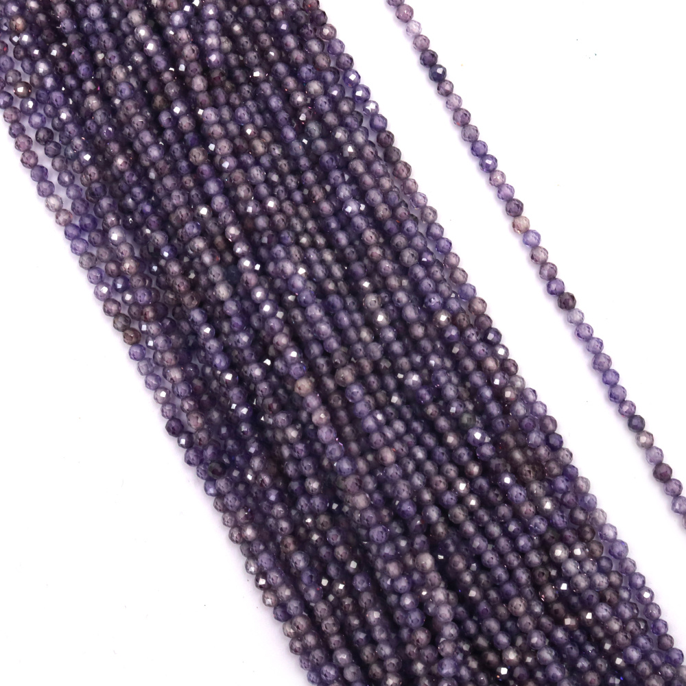 String of Natural Semi-Precious Stone Beads ZIRCONIUM / Faceted Ball: 3 mm, Hole: 0.5 mm / Purple ~ 135 pieces
