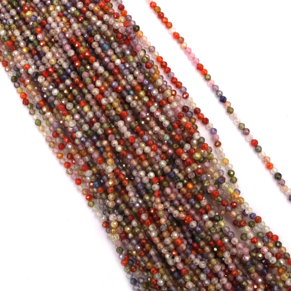 String of Natural Semi-Precious Stone Beads ZIRCONIUM / Faceted Ball: 3 mm, Hole: 0.5 mm / Multicolored ~ 135 pieces