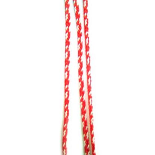 Red and White Knitted Cord G6-6 / 1 mm - 50 meters