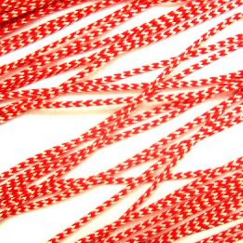 Red and White Cord SHА1-7, Polyester Silk, Herringbone Knit / 1.5 mm - 50 meters