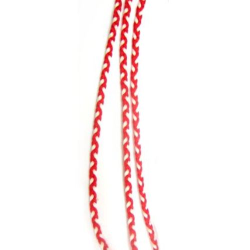 Red and White Cord Braid / 2 mm - 50 meters