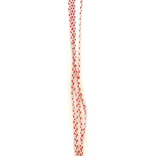White and Red Cord Braid / 2 mm - 50 meters