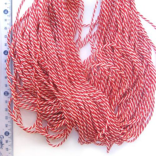Classic Twisted Red and White Silk Cord / 3 mm - 50 m