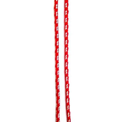 Round Cord (B 133), Red with Two White Patterns / 5 mm - 30 meters