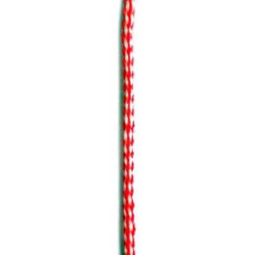 Red and white round braided thread 4 mm -50 meters