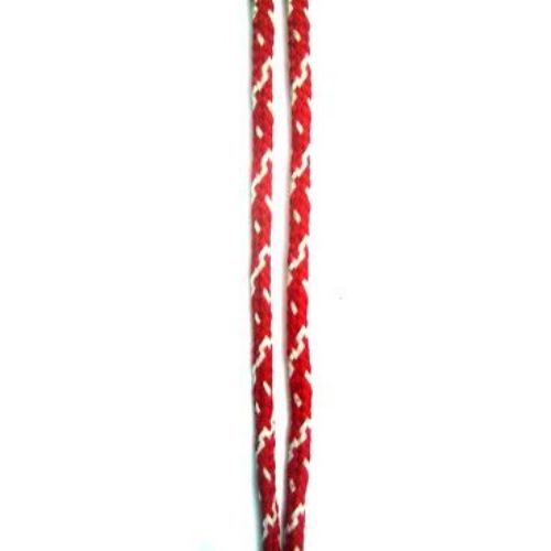 Round Red and White Martenitsa Cord (D7-14), 4 mm - 50 m