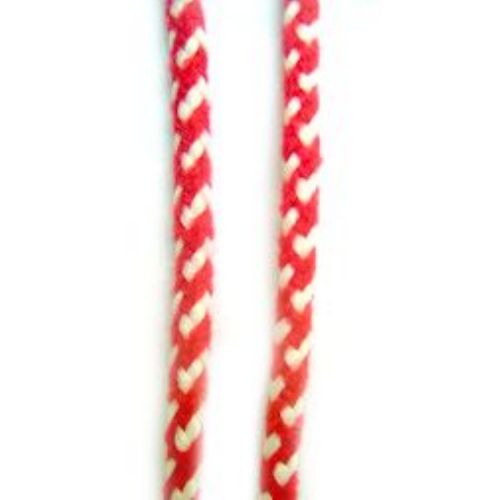 Round Red-White Polyester Cord  Braid ((B 87 Pan) for DIY MARTENITSAS / 5 mm - 50 meters