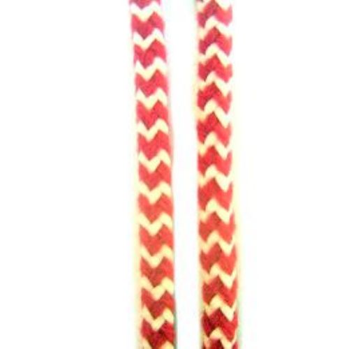 Red-White Round Polyester Cord (B 21 Pan), 6 mm / Herringbone Knit - 30 meters
