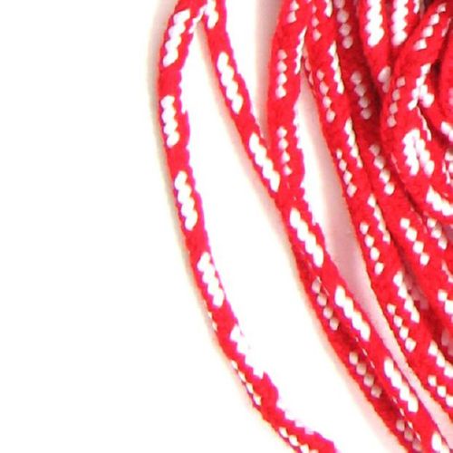 Polyester Round Cord (B 27 Pan), 6 mm, Red with Four White Patterns - 50 meters