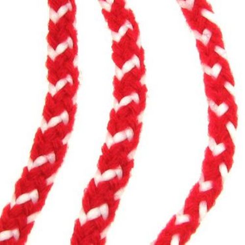 Round Red-White Polyester Cord (B 40 Pan), 6 mm - 30 meters