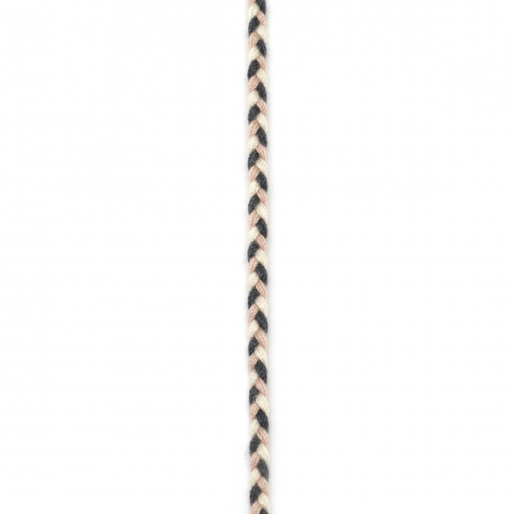 Cord flat braid 4 mm white, pink, gray -2 meters