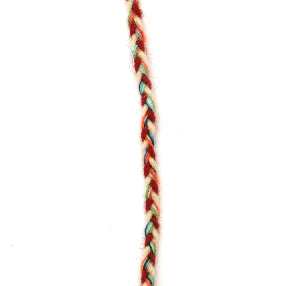 Multicolored Wool Braid for Bracelets Making, 100 Percent Wool / 5 mm - 2 meters
