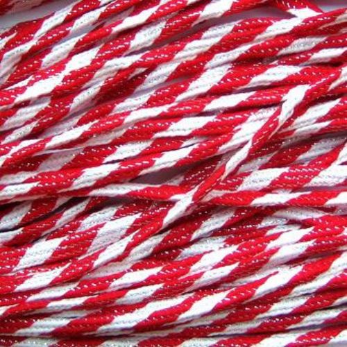 Flat Red-White Cord with Silver Lame Thread for MARTENITSAS Making / 2.5 mm, K - 50 m
