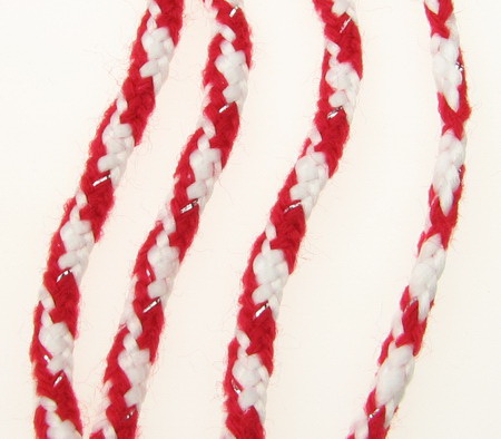 Red-White Round Cord (V 91 Pan), Polyester and Lamé Thread / 5 mm - 30 meters