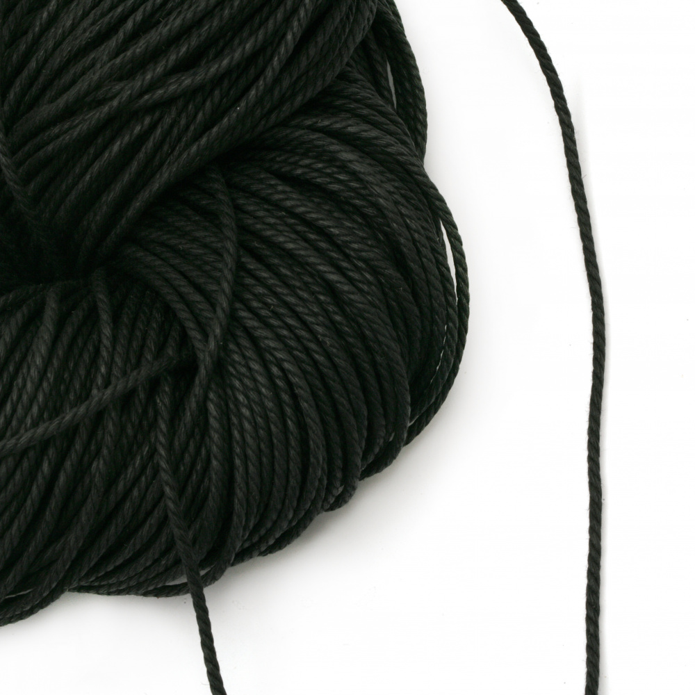 Cotton cord 2 mm 3 layers black ~ 90 meters