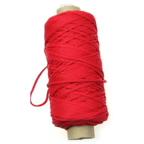 Полиестерен шнур 2 мм за гривни и гердани цвят червен -100 метра