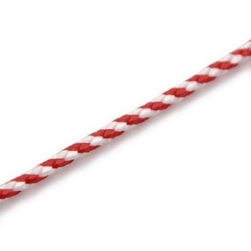 Flat White and Red Polyester Cord, 3 mm - 20 meters