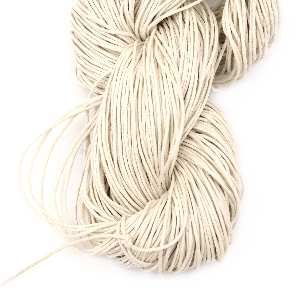 Colored cotton cord 1 mm beige light ~ 76 meters