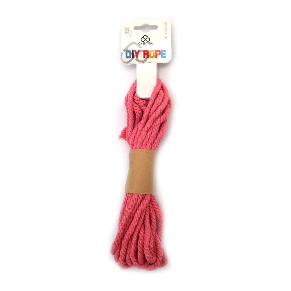 Sfoară din bumbac roz 5 mm pentru macramé – moale, rezistentă și decorativă, rolă ~5 m