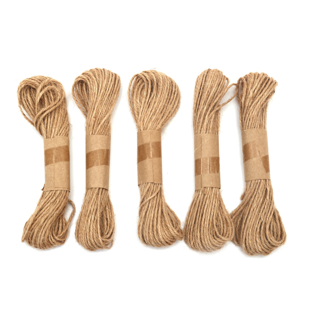 Hemp Rope for Decoration, 3 Threads / 2 mm - 5 pieces x 10 meters