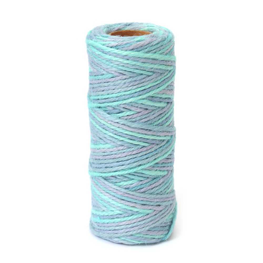Vibrant 3-Ply Cotton Cord 2 mm – Multicolor Melange in Turquoise, Purple, Pink and Blue – ~44 Meters for Creative and Decorative Projects