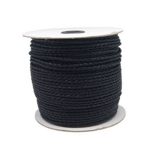 Шнур Корея изкуствена кожа 3 мм объл плетен цвят черен -1 метър