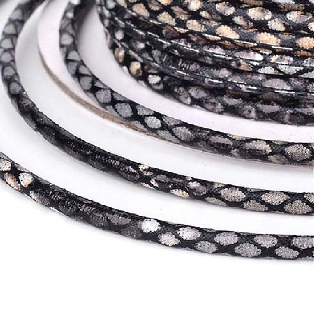 Cord artificial leather 3 mm imitation snakeskin black - 1 meter