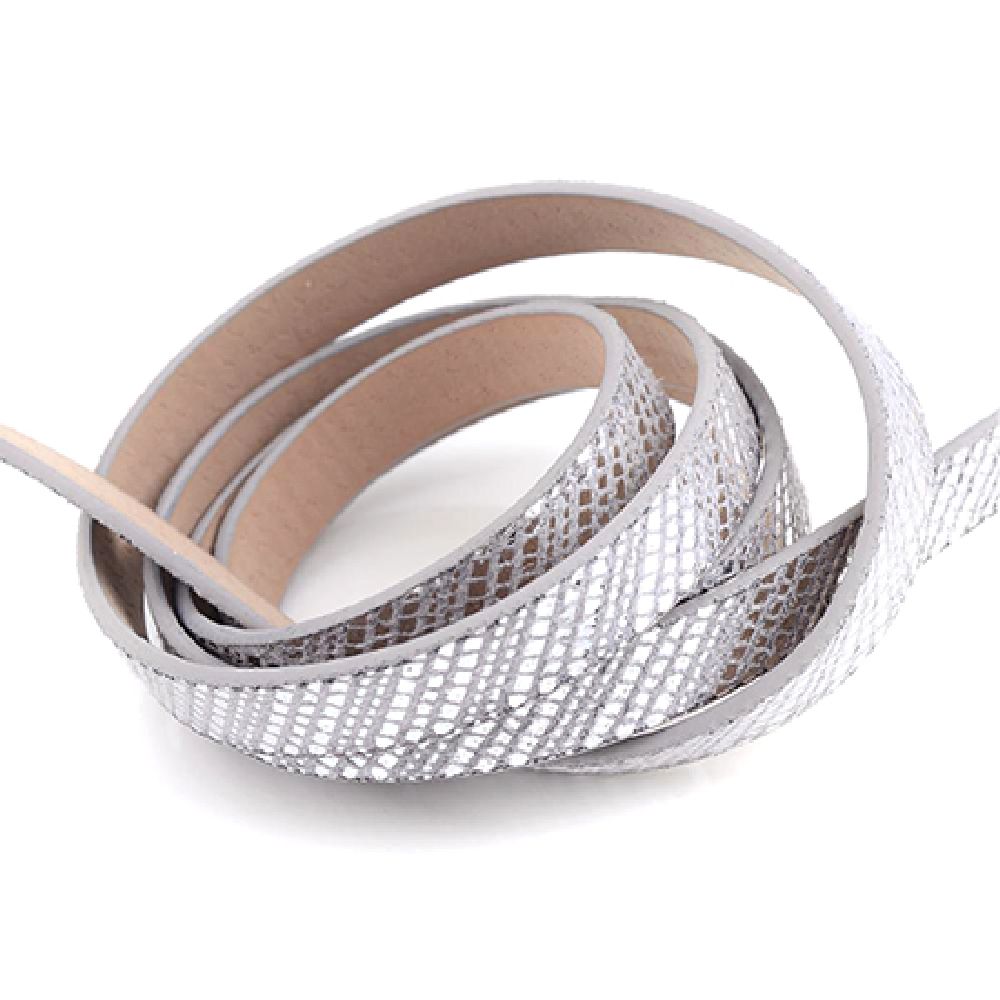 Eco leather ribbon 10x2 mm gray with silver -1.20 meters