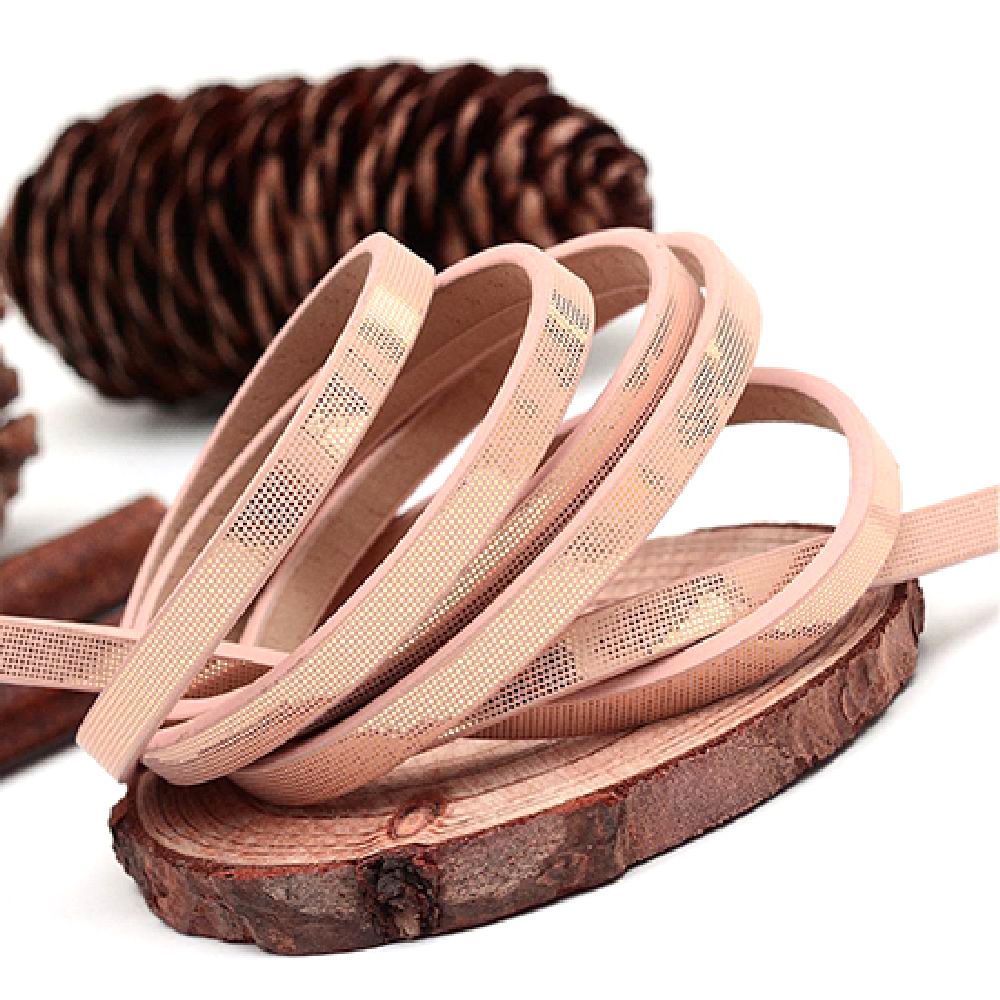 Eco leather ribbon 5.5x2 mm peach with gold -1.20 meters